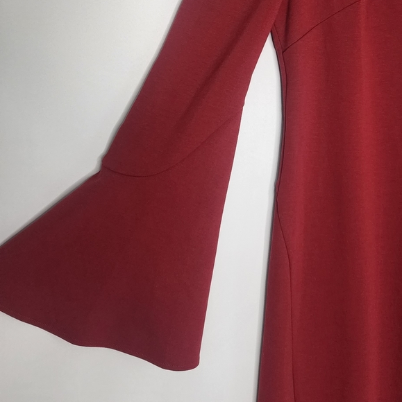 Mika Mindel Red Cold Shoulder Flare Sleeve Dress - Picture 6 of 7